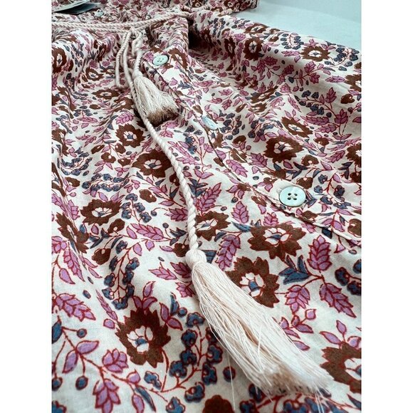 New Faherty Size S Orinda Floral Print Organic Cotton Maxi Dress Pink Multi - Picture 7 of 12